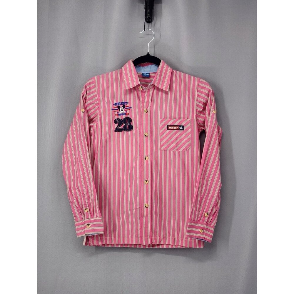 Disney Mickey Mouse Shirt Womens Size 10 Pink 1928 Memorial Shirt Stripe Casual